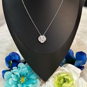 Silver Floral Pavé Pendant Necklace - Women Jewelry (Silver)